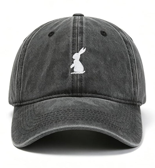 Plam Trees Hats Embroidered Washed Cotton Baseball Cap for Men Women Distressed Black Snapback Baseball Hat Adjustable - color: Bunny Rabbit