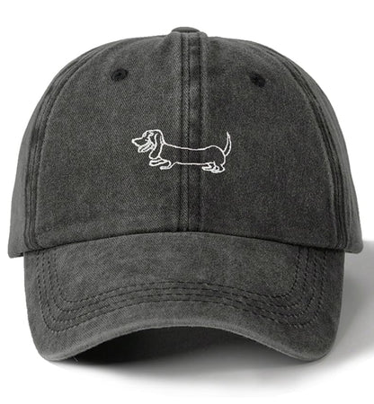 Plam Trees Hats Embroidered Washed Cotton Baseball Cap for Men Women Distressed Black Snapback Baseball Hat Adjustable - color: Dog