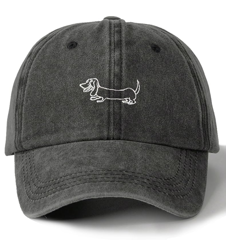 Plam Trees Hats Embroidered Washed Cotton Baseball Cap for Men Women Distressed Black Snapback Baseball Hat Adjustable - color: Dog