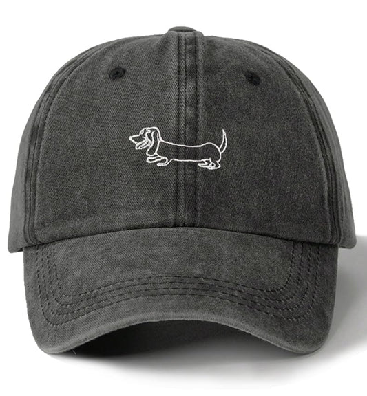 Plam Trees Hats Embroidered Washed Cotton Baseball Cap for Men Women Distressed Black Snapback Baseball Hat Adjustable - color: Dog