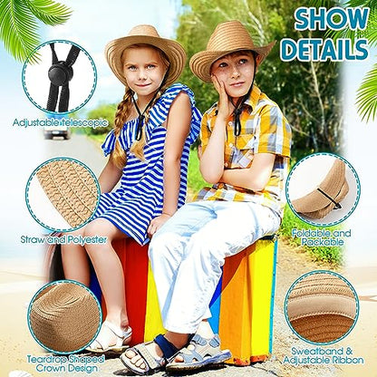 SATINIOR 12 Set Kids Cowboy Hats Bulk with Bandanas - color: Khaki