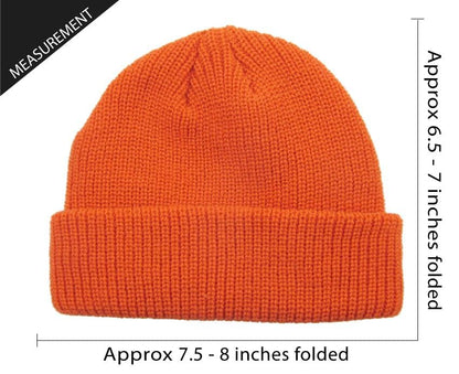 Fisherman Short Beanie Leon Roll up Trawler Classic Skullcap Hipster Beanie Warm Winter Hats Acrylic Ribbed Knit Cuff Daily - color: Pumpkin