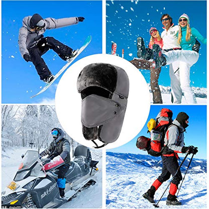Winter Trapper Hats Ushanka Russian- Men Women Trooper Ear Flaps Hunting Face Masks Ski Snow Cold Weather - color: Grey