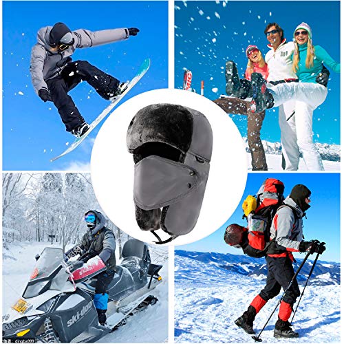 Winter Trapper Hats Ushanka Russian- Men Women Trooper Ear Flaps Hunting Face Masks Ski Snow Cold Weather - color: Grey