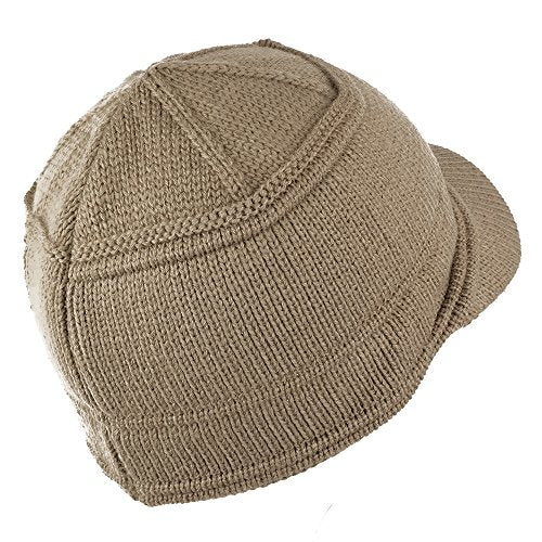 Army Style Acrylic Cadet Winter Beanie Hat with Visor - color: Taupe
