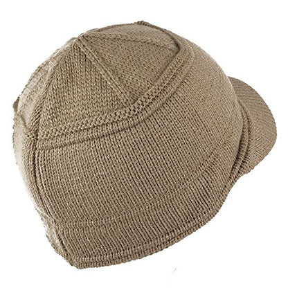 Army Style Acrylic Cadet Winter Beanie Hat with Visor - color: Taupe