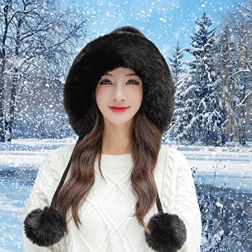 HUAMULAN Women Winter Sherpa Knit Beanie Hats Fleece Lined Ear Flaps - color: A1-m1399-black