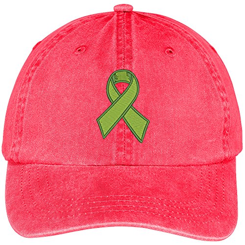 Trendy Apparel Shop Lymphoma Ribbon Embroidered Cotton Washed Baseball Cap - color: Red