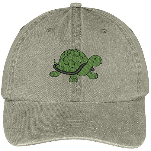 Trendy Apparel Shop Turtle Embroidered Pigment Dyed Washed Cotton Baseball Cap - color: Khaki