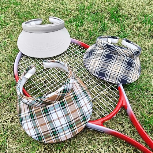 3 Pack Sports Sun Visor Hat Women Men Adjustable Clip On Visors Outdoor Golf Beach Cap - color: Gray, Plaid-khaki Black