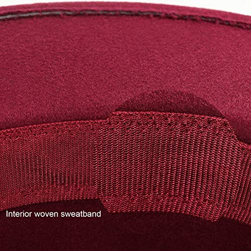 DRESHOW Women Classic Felt Fedora Wide Brim Floppy with Belt Buckle Panama Hat - color: 1 Pack: Felt Fedora Wine Red