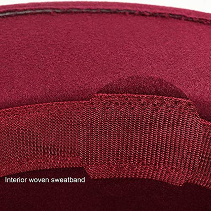 DRESHOW Women Classic Felt Fedora Wide Brim Floppy with Belt Buckle Panama Hat - color: 1 Pack: Felt Fedora Wine Red