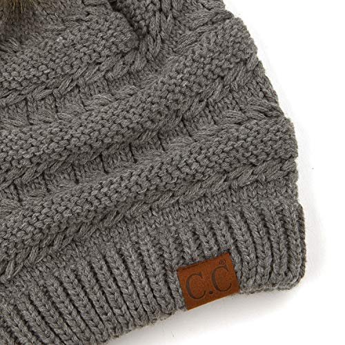 C.C Hatsandscarf Exclusives Unisex Solid Ribbed Beanie with Pom (HAT-43) - color: A Lt. Melgrey-tilted Stitch