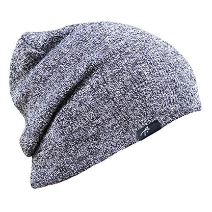 Grace Folly Slouchy Beanie for Men & Women, Cuffed Acrylic Knit Winter Hat - color: Black Heather