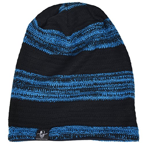 VECRY Mens Slouchy Beanie Knit Skull Cap Long Baggy Hip-hop Winter Summer Hat B305 - color: Retro-black&blue, size: Large