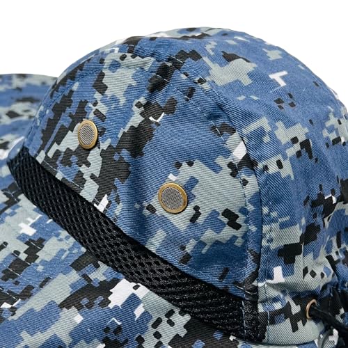 Packable and Adjustable Mesh Boonie Sun Hat with Neck Flap - color: Blue Digital Camo
