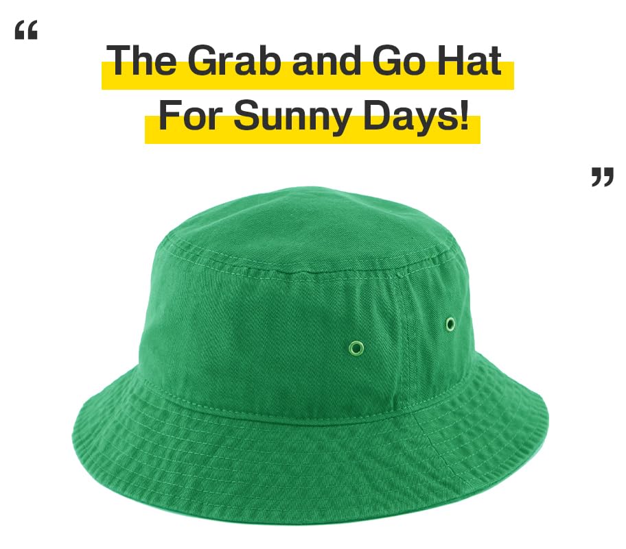 KBETHOS® 100% Cotton Washed Bucket Hat - color: Kelly Green, size: Small-Medium