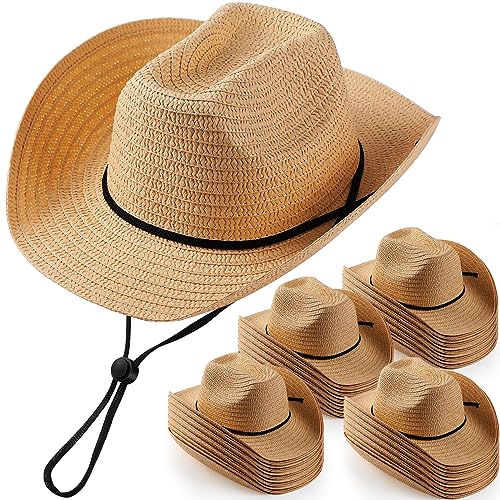 Unittype Adult Straw Cowboy Hat Bulk Western Party Pack - color: Single: Khaki