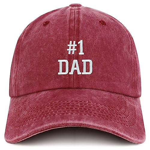 Trendy Apparel Shop Number 1 Dad Embroidered Pigment Dyed Low Profile Cotton Cap - color: Burgundy