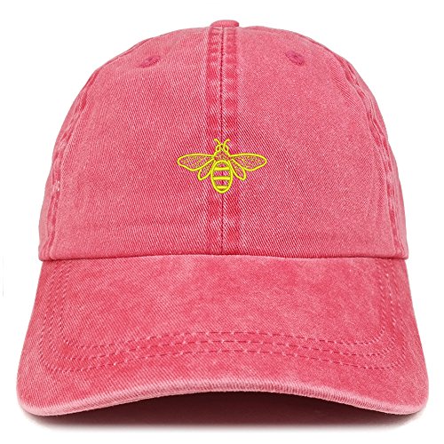 Trendy Apparel Shop Bee Embroidered Washed Cotton Adjustable Cap - color: Red