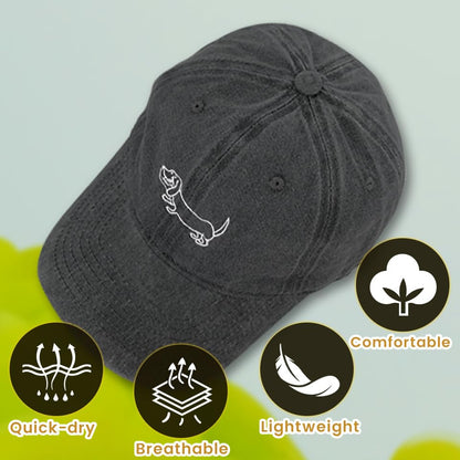 Plam Trees Hats Embroidered Washed Cotton Baseball Cap for Men Women Distressed Black Snapback Baseball Hat Adjustable - color: Dog