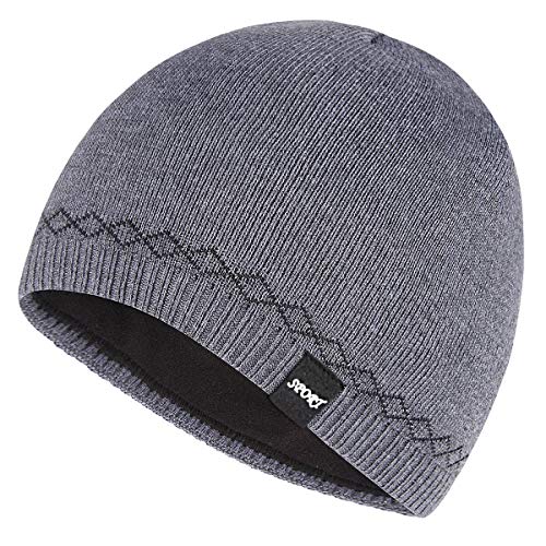 Mens Winter Beanie Hat Warm Knit Cuffed Plain Toboggan Ski Skull Cap (3 Patterns) - color: B2-grey