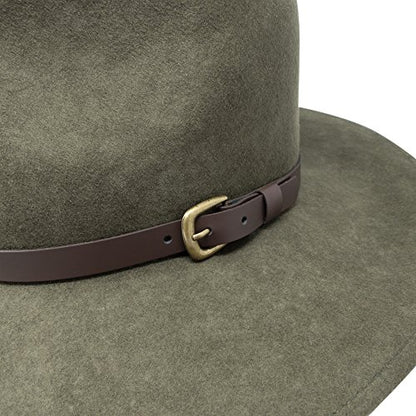 B&S Premium Lewis - Wide Brim Fedora Hat - 100% Wool Felt - Water Resistant - Leather Band - color: Olive Green, size: 7 1/4-7 3/8