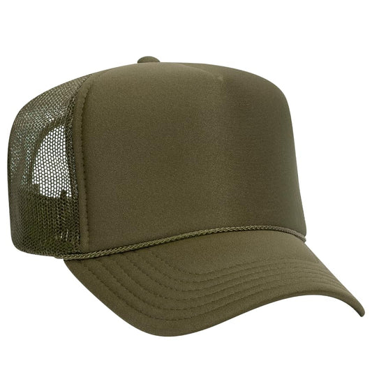 Otto Cap 5-Panel High Crown Mesh Back Trucker Hat - color: Olive Green