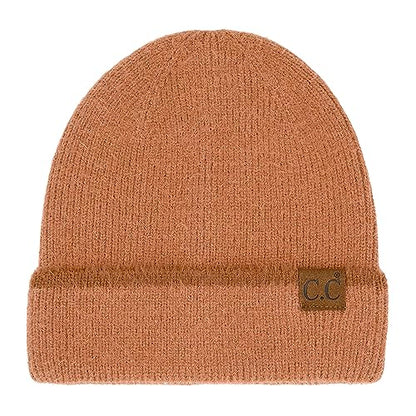 C.C Fuzzy Beanie for Women Unisex - Acrylic Stretchable Soft Warm Knit Winter Skully Hat - color: Feather Yarn-rust