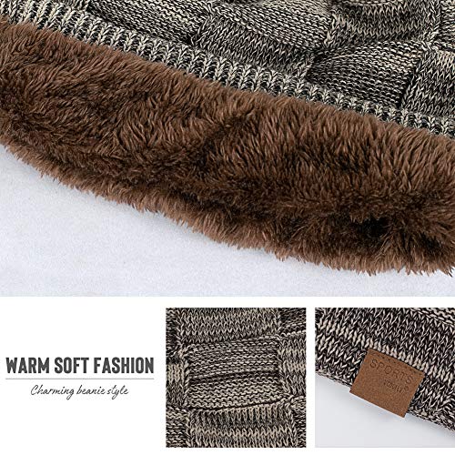 Vgogfly Slouchy Beanie for Men Winter Hats for Guys Cool Beanies Mens Lined Knit Warm Thick Skully Stocking Binie Hat Pairs - color: Navy / Brown