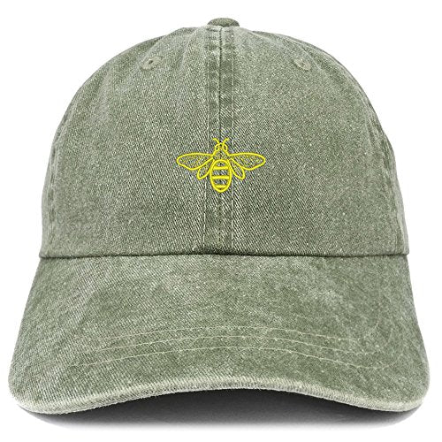 Trendy Apparel Shop Bee Embroidered Washed Cotton Adjustable Cap - color: Olive