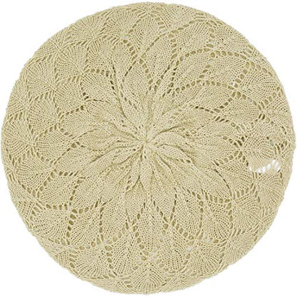 an Womens Lightweight Cut Out Knit Beanie Beret Cap Crochet Hat - Many Styles - color: Beige Diamond Stripe