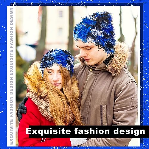 Chuarry Distressed Knitted Beanie Fuzzy Winter Hat - color: Assorted Blue