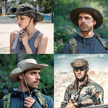 Sun Hats for Men Women Bucket Hat UPF 50+ Boonie Fishing Safari Hat - color: Green Camo