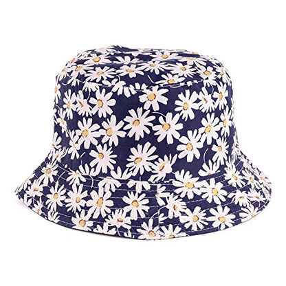 BYOS Unisex Trendy Reversible Lightweight Printed Bucket Hat Packable Outdoor - color: Daisy Navy