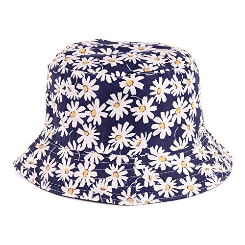 BYOS Unisex Trendy Reversible Lightweight Printed Bucket Hat Packable Outdoor - color: Daisy Navy