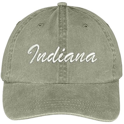 Trendy Apparel Shop Indiana State Embroidered Low Profile Adjustable Cotton Cap - color: Khaki