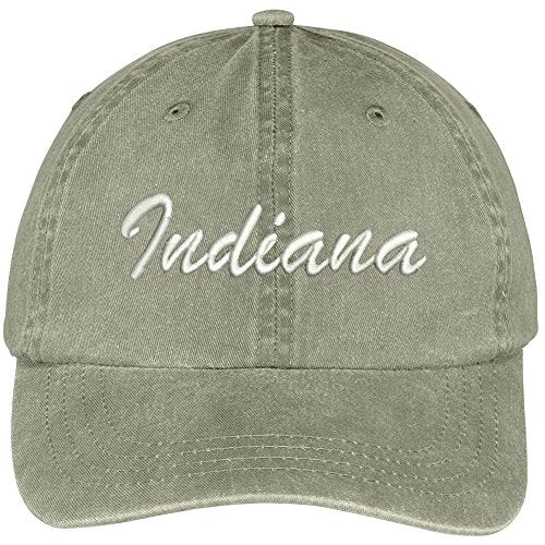 Trendy Apparel Shop Indiana State Embroidered Low Profile Adjustable Cotton Cap - color: Khaki