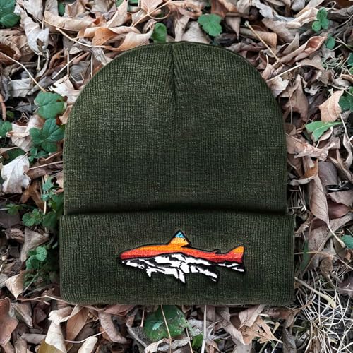 Knit Winter Beanie Hats for Men Women Cuffed Skull Cap with Mountain Embroidery Outdoor Christmas & New Year Gifts - color: Fish/Forest