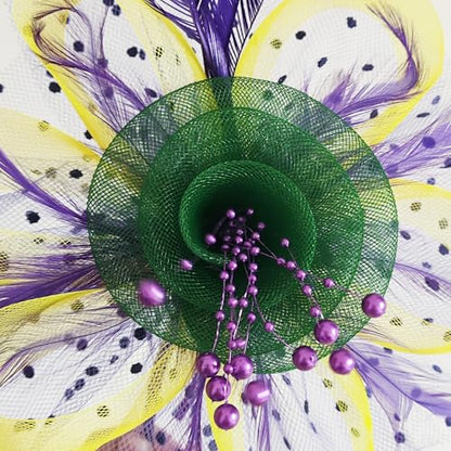 WLBON Fascinators Hat 20s 50s Headband Hair Clips Flower Feather Headpiece Headwear Women Halloween Carnival Cocktail Wedding Church Cosplay Dress Up Birthday Tea Party Accessories Green Yellow Purple - color: Green Yellow Purple