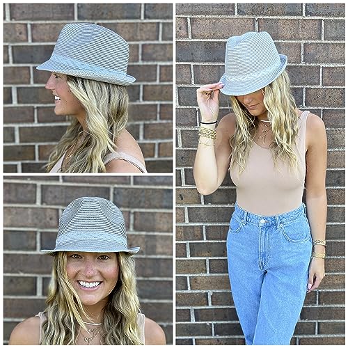 Funky Junque Short Brim Fedora Packable Sun Hat for Women - color: 2 Pack - White & Grey