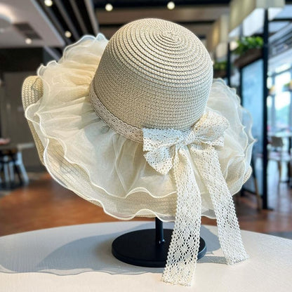 Women Summer Straw Hat Sun UV Protection Wide Brim Breathable Beach Visor Hats - color: Beige
