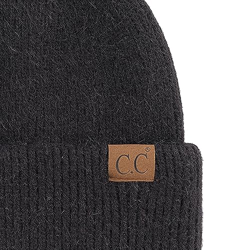 C.C Fuzzy Beanie for Women Unisex - Acrylic Stretchable Soft Warm Knit Winter Skully Hat - color: Angora-black