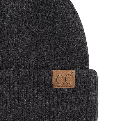 C.C Fuzzy Beanie for Women Unisex - Acrylic Stretchable Soft Warm Knit Winter Skully Hat - color: Angora-black