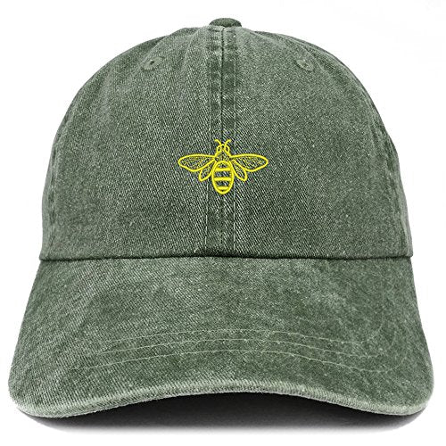 Trendy Apparel Shop Bee Embroidered Washed Cotton Adjustable Cap - color: Dark Green