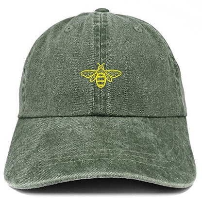 Trendy Apparel Shop Bee Embroidered Washed Cotton Adjustable Cap - color: Dark Green