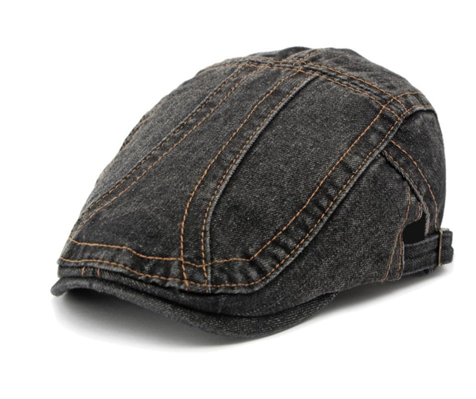 Newsboy Hats Flat Ivy Gatsby Cabbie Driving Denim Berets Cap for Men Women - color: Black