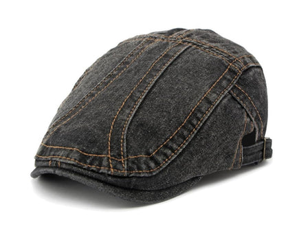 Newsboy Hats Flat Ivy Gatsby Cabbie Driving Denim Berets Cap for Men Women - color: Black