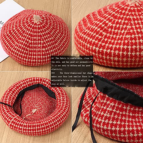 Women Winter Classic Beret Hat Newsboy Cap Painter Hats Houndstooth Beret Hats - color: Jd05 Brick Red