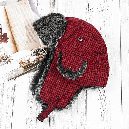 ONWAY Trapper Hat Winter Hats for Women Men with Faux Fur Ear Flaps - color: Dark Red